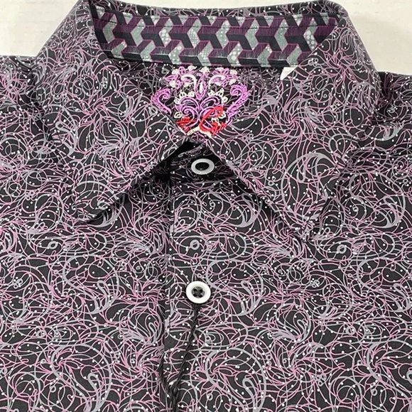 Robert Graham BRIGGS Men’s Button Front Long Sleeve Shirt Purple Black Large NWT - Picture 4 of 8